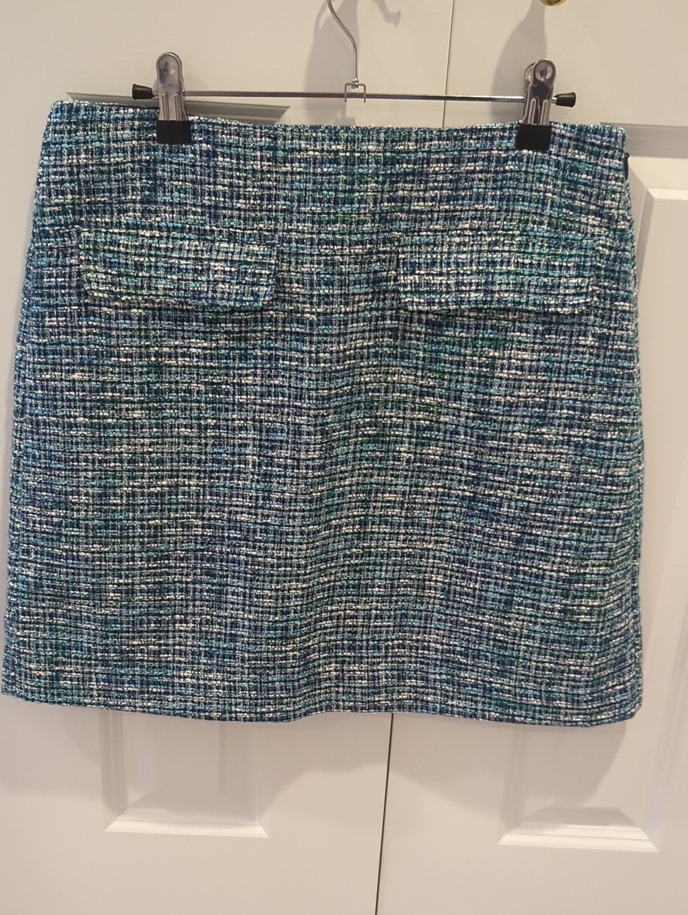 LOFT Teal & Navy Tweed Mini Skirt